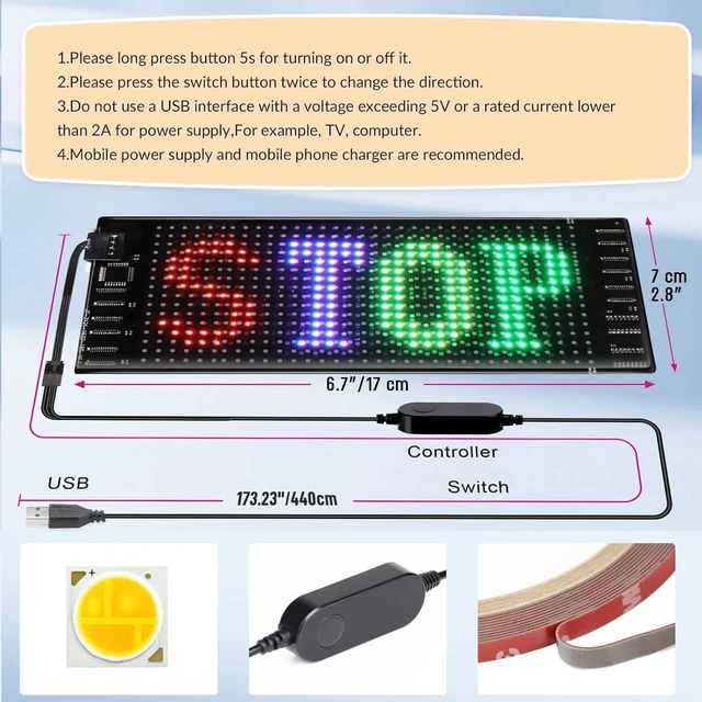 Alt view image 6 of 7 - LED Sign for Car, 7''x3''Flexible LED Matrix Panel USB 5V Bluetooth Application Control DIY Programmable Scrolling Sign for Car Party Wedding Festival