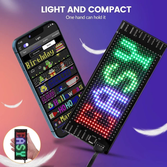 Alt view image 4 of 7 - LED Sign for Car, 7''x3''Flexible LED Matrix Panel USB 5V Bluetooth Application Control DIY Programmable Scrolling Sign for Car Party Wedding Festival