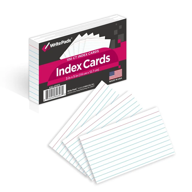 Alt view image 2 of 7 - Lined Index Card 3"x5" Index Cards Flashcards, 2400 Count Ruled on Front, Blank on Back Index Cards, White 24 pack of 100 Shrink, Made in the USA
