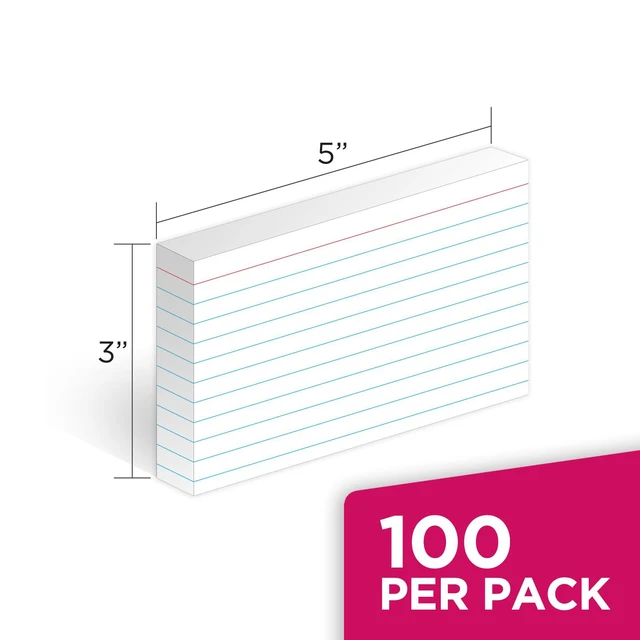 Alt view image 3 of 7 - Lined Index Card 3"x5" Index Cards Flashcards, 2400 Count Ruled on Front, Blank on Back Index Cards, White 24 pack of 100 Shrink, Made in the USA
