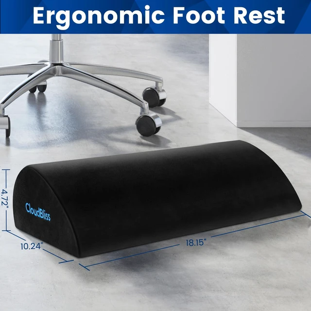 Alt view image 2 of 6 - Foot Rest for Under Desk at Work, Foot Stool for Office, Black, Long Soft Foam, Washable & Removable Cover, for office, home and car, Anti-silp Bottom, Ergonomic Design