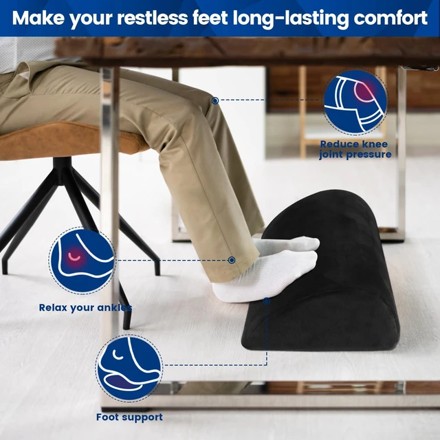 Alt view image 4 of 6 - Foot Rest for Under Desk at Work, Foot Stool for Office, Black, Long Soft Foam, Washable & Removable Cover, for office, home and car, Anti-silp Bottom, Ergonomic Design