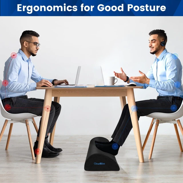 Alt view image 5 of 6 - Foot Rest for Under Desk at Work, Foot Stool for Office, Black, Long Soft Foam, Washable & Removable Cover, for office, home and car, Anti-silp Bottom, Ergonomic Design