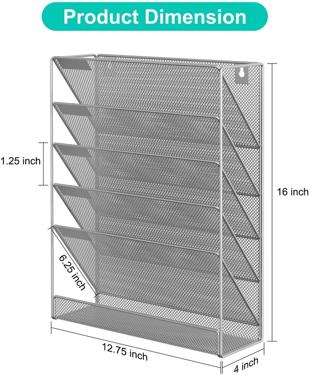 Alt view image 2 of 7 - 5 Tier Wall File Holder, Mesh Hanging Folder Organizer with Classify Label, Versatile Desk File Holder, Vertical Wall Mounted Mail Organizer for Office Home Cubicle, Silver