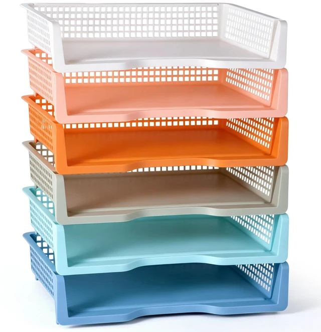 Main image of 6 Pack in Trays for Teachers, Plastic Classroom Paper Organizers, Colorful Storage Baskets for Office, Stackable Office Desktop Document Paper Storage(13.4 * 9.5 * 2.7in)