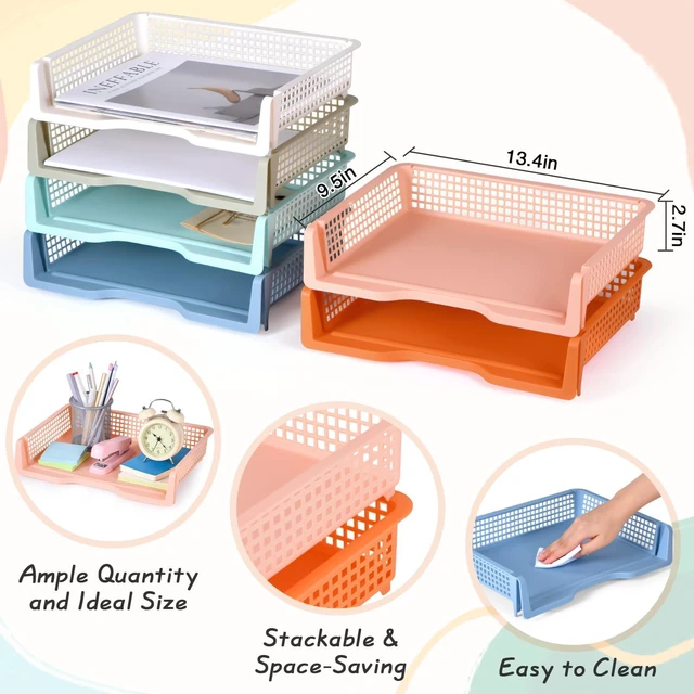 Alt view image 2 of 6 - 6 Pack in Trays for Teachers, Plastic Classroom Paper Organizers, Colorful Storage Baskets for Office, Stackable Office Desktop Document Paper Storage(13.4 * 9.5 * 2.7in)