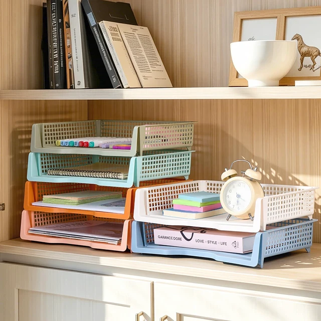 Alt view image 4 of 6 - 6 Pack in Trays for Teachers, Plastic Classroom Paper Organizers, Colorful Storage Baskets for Office, Stackable Office Desktop Document Paper Storage(13.4 * 9.5 * 2.7in)