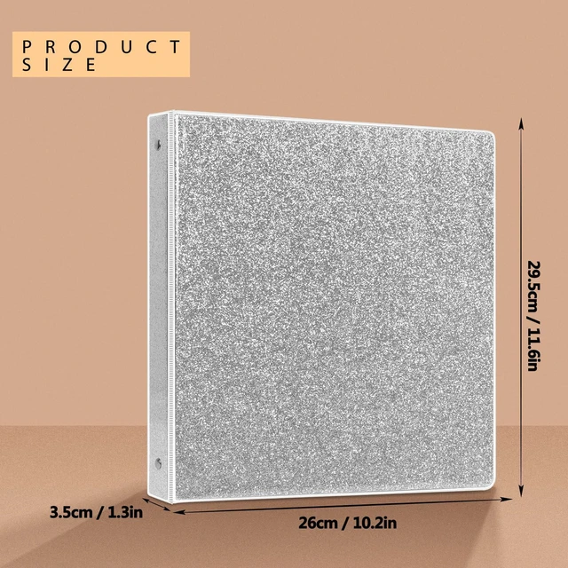 Alt view image 2 of 6 - 3 Ring Binder, Glitter 1 Inch Binder Organizer (10.5'' x 11.5'') Holds 8.5 x 11 Letter Size 300 Pages, Waterproof Durable View Binder, 2 Pack, Silver