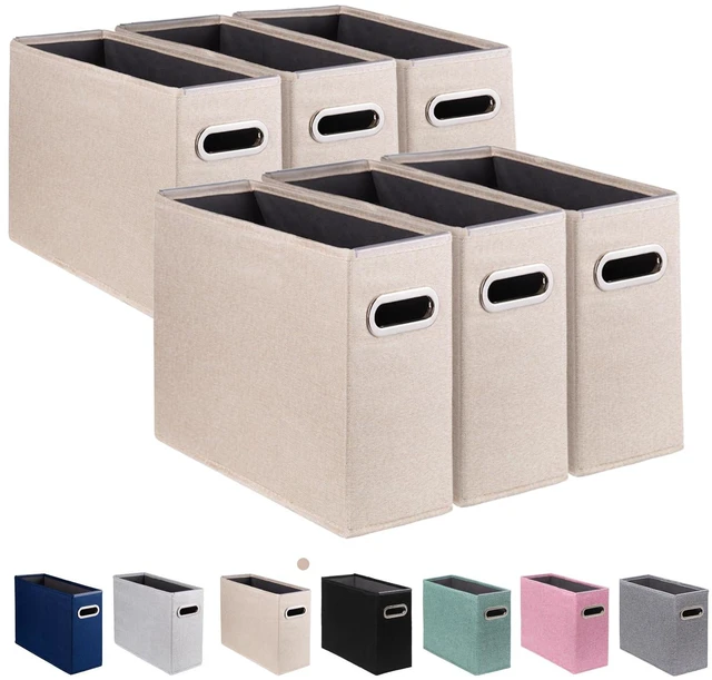 Main image of 6 Pack Letter Size File Storage Box CollapsibleFabric Hanging File Folders Organizer, Portable Office Document Holder with Metal Handle, Smooth PVC Rails, Beige