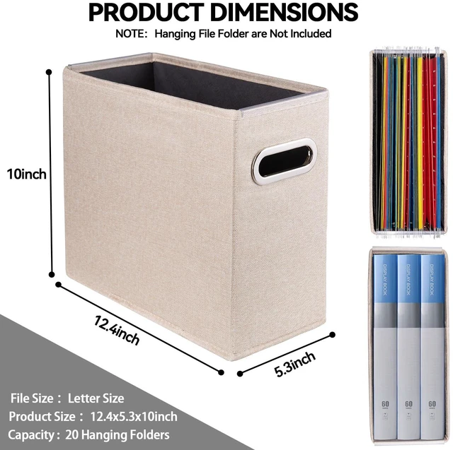 Alt view image 2 of 7 - 6 Pack Letter Size File Storage Box CollapsibleFabric Hanging File Folders Organizer, Portable Office Document Holder with Metal Handle, Smooth PVC Rails, Beige