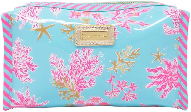 Main image of Vinyl Pouch, Royal Coral Cute, Semi-Clear, Water Resistant, Zipper Bag Pencil Case for Stationery, Small Toiletries, and Makeup