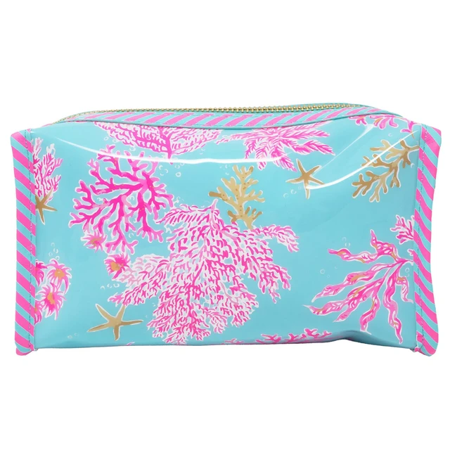 Alt view image 2 of 5 - Vinyl Pouch, Royal Coral Cute, Semi-Clear, Water Resistant, Zipper Bag Pencil Case for Stationery, Small Toiletries, and Makeup