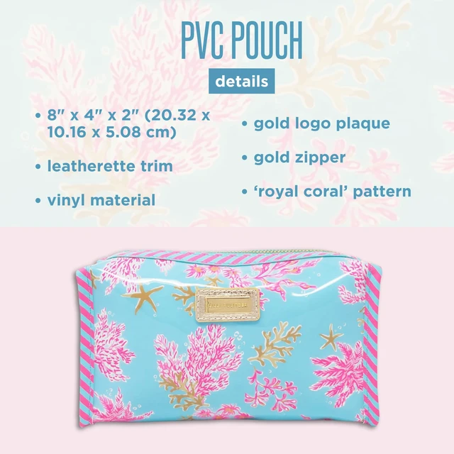 Alt view image 3 of 5 - Vinyl Pouch, Royal Coral Cute, Semi-Clear, Water Resistant, Zipper Bag Pencil Case for Stationery, Small Toiletries, and Makeup