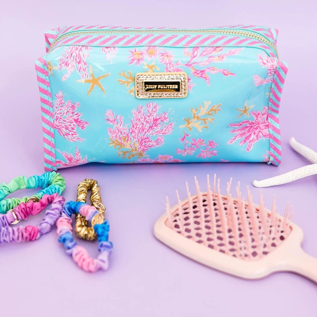 Alt view image 5 of 5 - Vinyl Pouch, Royal Coral Cute, Semi-Clear, Water Resistant, Zipper Bag Pencil Case for Stationery, Small Toiletries, and Makeup