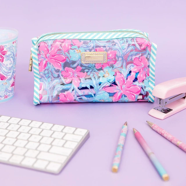 Alt view image 4 of 6 - Vinyl Pouch, Beachside Haven Cute, Semi-Clear, Water Resistant, Zipper Bag Pencil Case for Stationery, Small Toiletries, and Makeup