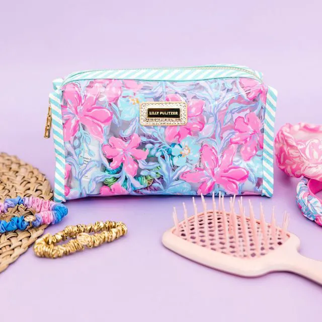 Alt view image 5 of 6 - Vinyl Pouch, Beachside Haven Cute, Semi-Clear, Water Resistant, Zipper Bag Pencil Case for Stationery, Small Toiletries, and Makeup