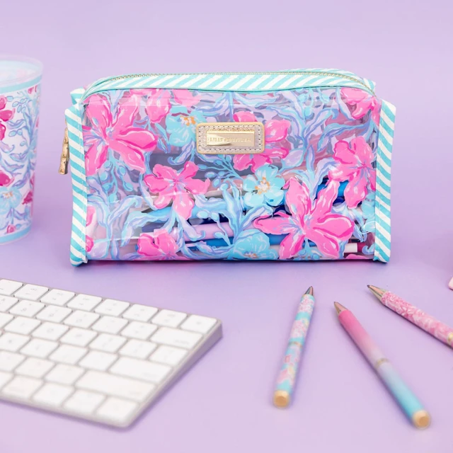Alt view image 6 of 6 - Vinyl Pouch, Beachside Haven Cute, Semi-Clear, Water Resistant, Zipper Bag Pencil Case for Stationery, Small Toiletries, and Makeup