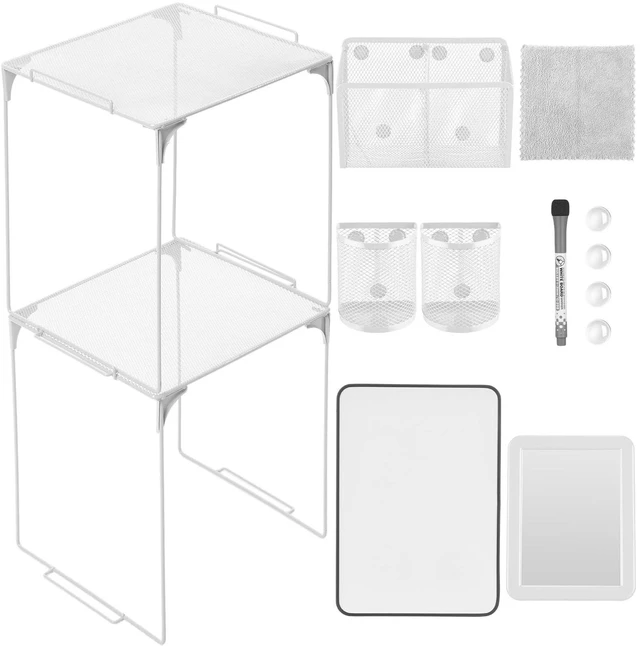 Main image of 13 Pcs Locker Organizer Kit Stackable Mesh Shelves School, White