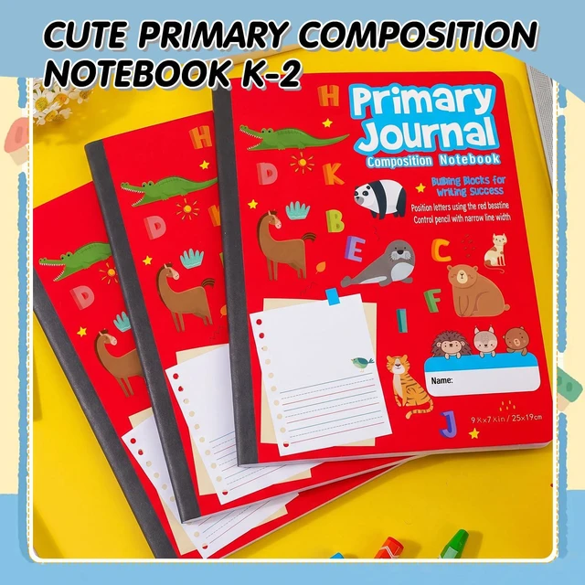 Alt view image 4 of 7 - 12 Pcs Primary Composition Notebook K-2 Picture Space, Red Color Primary Journal, Grades K-2, Animal Print, 50 Sheet (100 Pages), Drawing and Writing Notebook for Preschool, 1st 2nd Grade