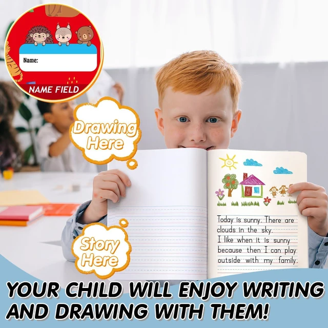 Alt view image 5 of 7 - 12 Pcs Primary Composition Notebook K-2 Picture Space, Red Color Primary Journal, Grades K-2, Animal Print, 50 Sheet (100 Pages), Drawing and Writing Notebook for Preschool, 1st 2nd Grade