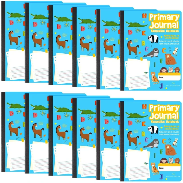Main image of 12 Pcs Primary Composition Notebook K-2 Picture Space, Blue Color Primary Journal, Grades K-2, Animal Print, 50 Sheet (100 Pages), Drawing and Writing Notebook for Preschool, 1st 2nd Grade