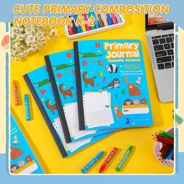 Alt view image 4 of 7 - 12 Pcs Primary Composition Notebook K-2 Picture Space, Blue Color Primary Journal, Grades K-2, Animal Print, 50 Sheet (100 Pages), Drawing and Writing Notebook for Preschool, 1st 2nd Grade