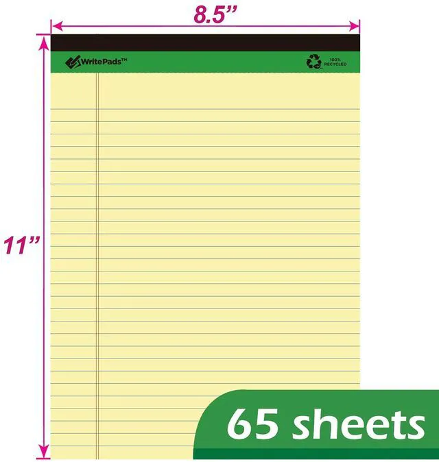 Alt view image 3 of 6 - Yellow Legal Pads Writing Pads Recycled Paper 8.5"x11.75" Wide Ruled Perforated 50 sheets Hard Back Notepads 8-1/2"x 11-3/4" Writing Tablet Canary For Office Supplies (Canary 3pads)
