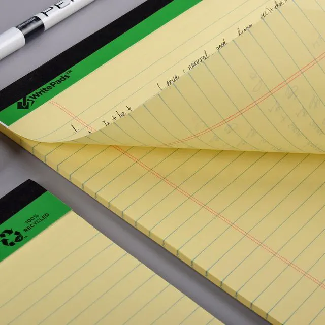 Alt view image 4 of 6 - Yellow Legal Pads Writing Pads Recycled Paper 8.5"x11.75" Wide Ruled Perforated 50 sheets Hard Back Notepads 8-1/2"x 11-3/4" Writing Tablet Canary For Office Supplies (Canary 3pads)