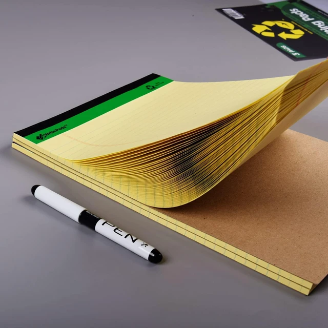 Alt view image 6 of 6 - Yellow Legal Pads Writing Pads Recycled Paper 8.5"x11.75" Wide Ruled Perforated 50 sheets Hard Back Notepads 8-1/2"x 11-3/4" Writing Tablet Canary For Office Supplies (Canary 3pads)