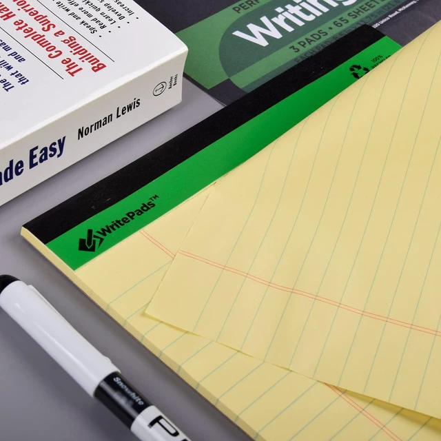 Alt view image 5 of 6 - Yellow Legal Pads Writing Pads Recycled Paper 8.5"x11.75" Wide Ruled Perforated 50 sheets Hard Back Notepads 8-1/2"x 11-3/4" Writing Tablet Canary For Office Supplies (Canary 3pads)