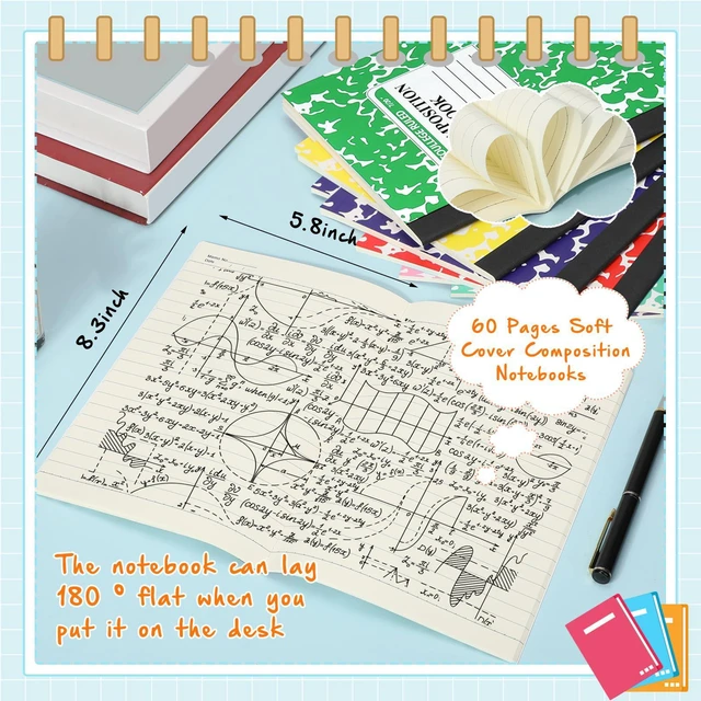 Alt view image 2 of 7 - 100 Pack A5 Composition Notebooks Bulk College Ruled Composition Notebooks Marble Covers Notebook for Student Classroom Office Supplies 30 Sheet/60 Page(Classic Color)
