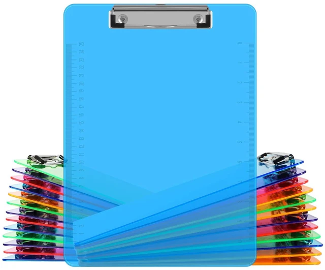 Main image of Clipboards, 25 Pack Plastic Office Clipboards, Assorted Transparent Color Plastic Clip,Letter