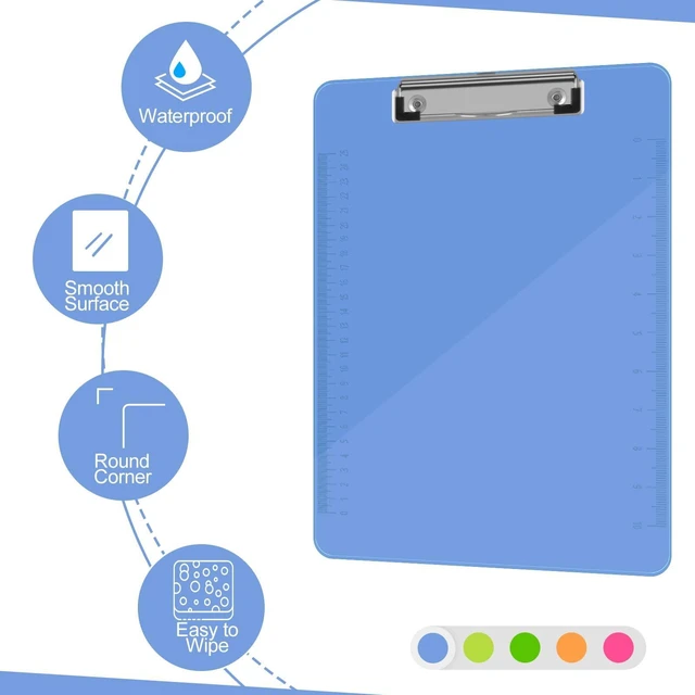 Alt view image 6 of 7 - Clipboards, 25 Pack Plastic Clipboards Low Profile Clip Standard A4 Letter Size, Assorted Transparent Color, for Classroom and Office Use