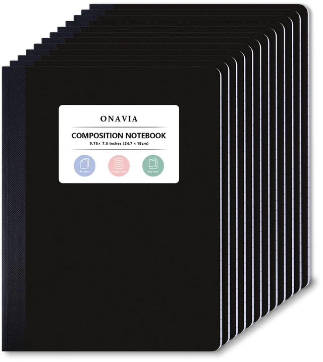 Main image of Plastic Composition Notebook College Ruled Bulk, 160 Pages 80 Sheets, 9.75 x 7.5 in, Poly Cover Notebook, Waterproof, Durable, Sewn Binding, Notebooks for School