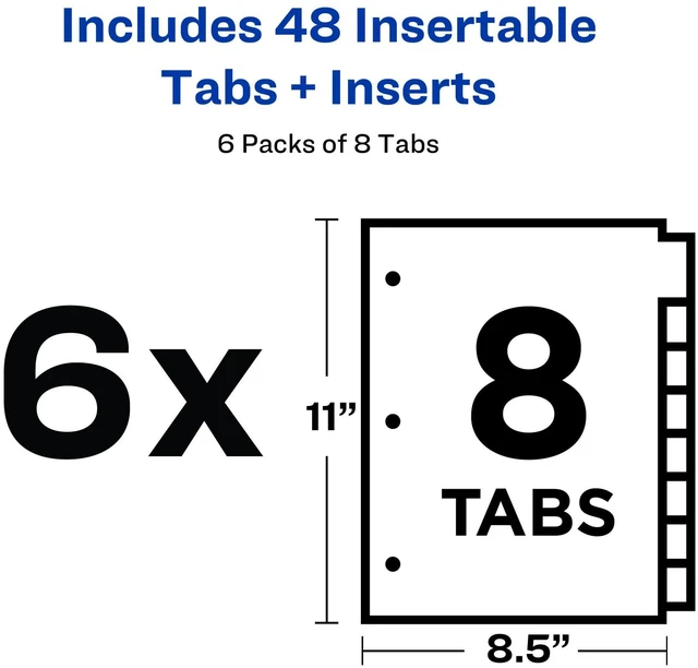 Alt view image 5 of 7 - ® Big Tab Insertable Extra Wide Dividers, 8-Tab, Clear, 6 Sets For Organizing Schoolwork and Finances, Reinforced Tear-Resistant Holes, Extra-Wide Tabs Extend Past Sheet Protectors