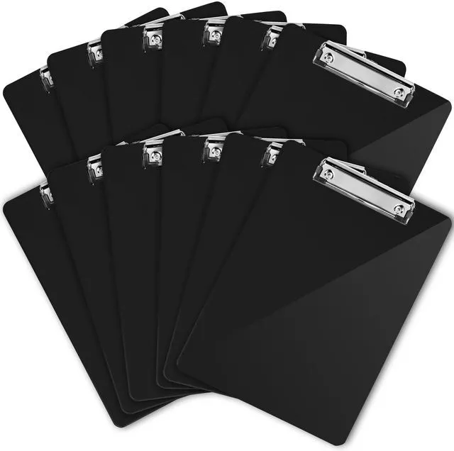 Main image of Black Plastic Clipboards (Set of 12) Multipack - 12.5x9 Inch Clipboard Holds 100 Sheets, Low Profile | Colored Acrylic Clip Boards in Bulk for Kids & Professionals