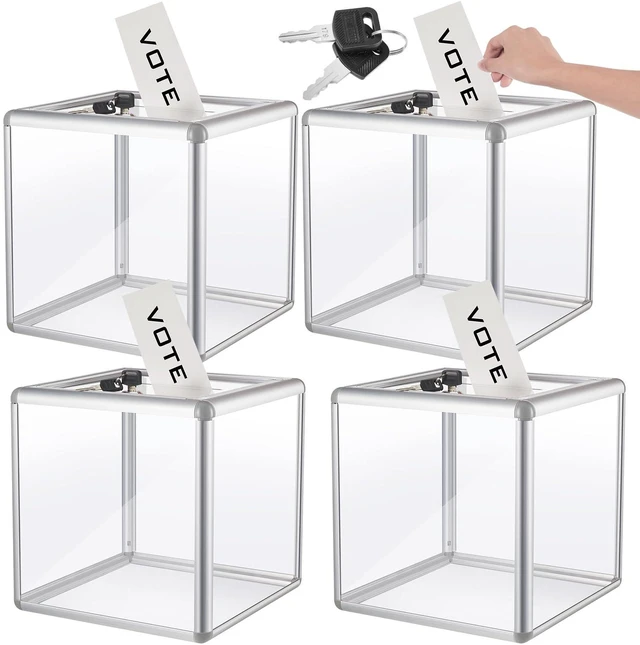 Main image of 4 Pcs Acrylic Ballot Donation Box with Lock, 10x10x10 in Clear Raffle Container in Fundraising Events, Secure Slot with Key Lock, Suggestion Tip Jar, Transparent Acrylic Storage