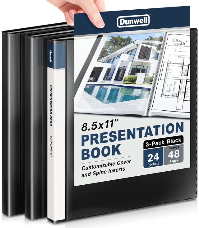 Main image of Presentation Binder 24-Pocket, 8.5x11 Plastic Sleeves,3 Pack, Black Presentation Book or Portfolio Binder displays 48 pages for documents, certificates, photos, and school projects