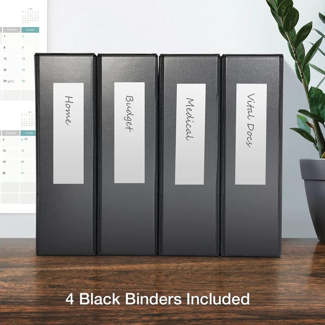 Alt view image 5 of 6 - 3 Ring Binders, Binders for School and Office, 3 Inch ONE-Touch Easy Open D Rings, 3-Sided View Binder Covers, Xtralife Hinge, Non-Stick, PVC-Free, Black, 650-Sheet Capacity, 4 Pack (79914)