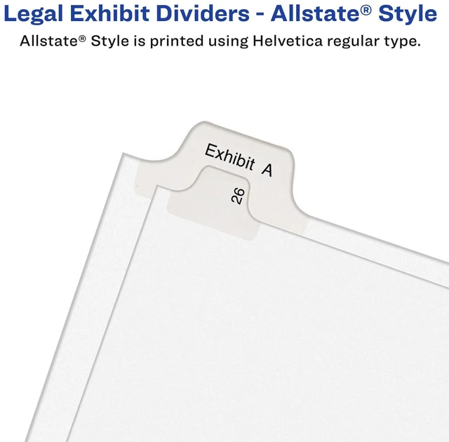 Alt view image 3 of 7 - 1-25 Legal Exhibit Dividers for 3 Ring Binders, 25-Tab Sets, Allstate Style, 5 Binder Divider Sets (24761) (Pack of 4)