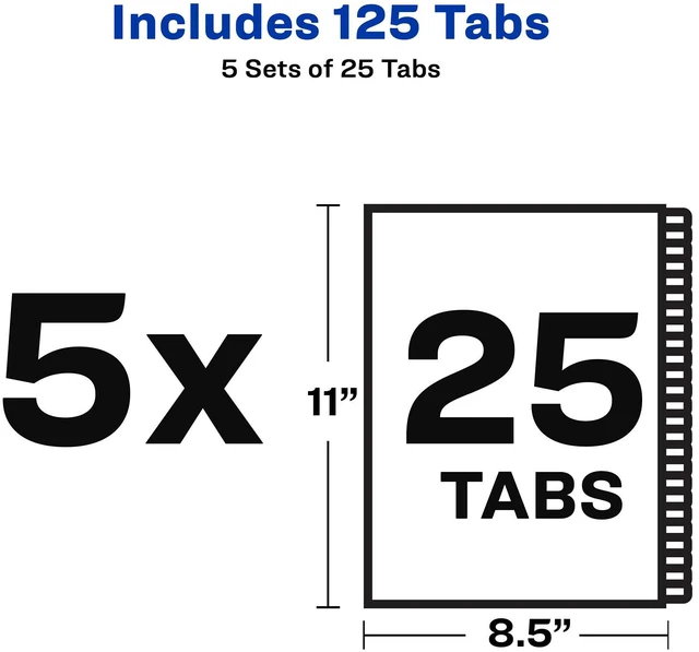 Alt view image 5 of 7 - 1-25 Legal Exhibit Dividers for 3 Ring Binders, 25-Tab Sets, Allstate Style, 5 Binder Divider Sets (24761) (Pack of 4)