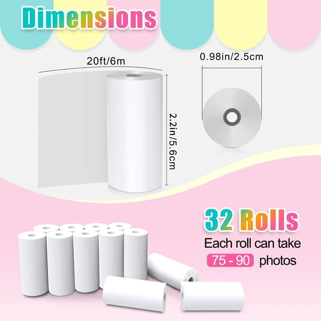 Alt view image 2 of 7 - 32 Rolls Instant Print Camera for Kids Refill Print Paper - Thermal Print Paper Rolls Photo Print HD Printing for Most Kids Instant Camera(White)