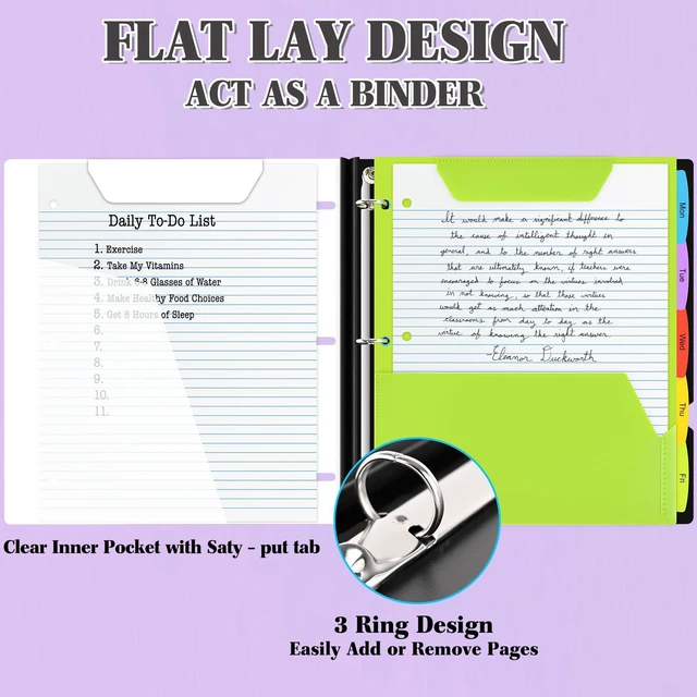 Alt view image 4 of 7 - All-in-one Telescoping Binder Notebook-2PCS, Refillable 3 Ring Notebook Binder with 1 Plastic Movable Pocket Folder,5 Plastic Subject dividers and Graph Paper and College Ruled Paper-White