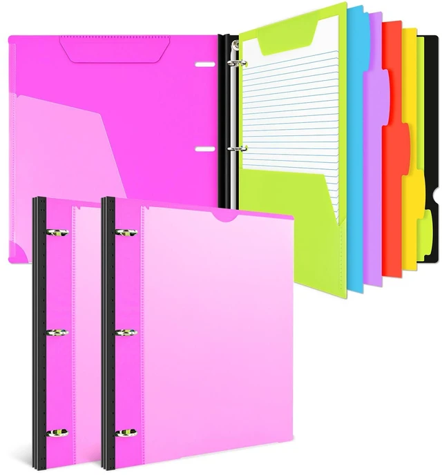 Main image of All-in-one Telescoping Binder Notebook- 2PCS, Refillable 3 Ring Notebook Binder with 1 Plastic Movable Pocket Folder,5 Plastic Subject dividers and Graph Paper and College Ruled Paper- Pink