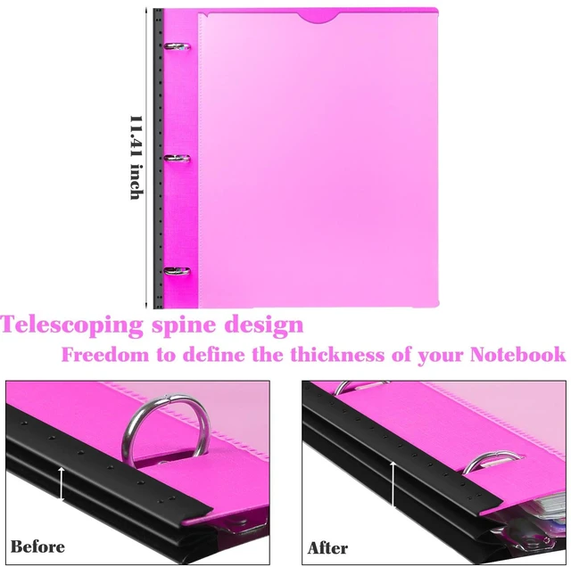 Alt view image 4 of 7 - All-in-one Telescoping Binder Notebook- 2PCS, Refillable 3 Ring Notebook Binder with 1 Plastic Movable Pocket Folder,5 Plastic Subject dividers and Graph Paper and College Ruled Paper- Pink