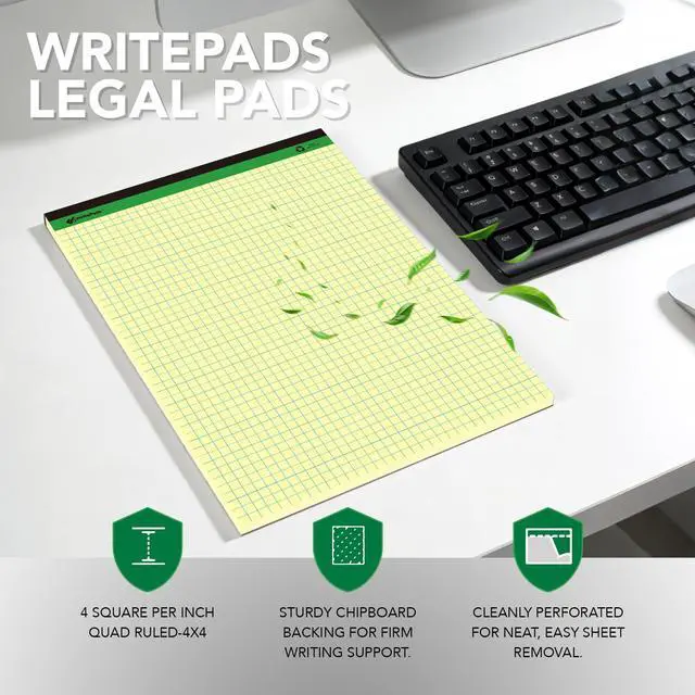 Alt view image 3 of 7 - Graph Paper Legal Pads Writing Pads Recycled Paper 8.5"x11.75" Quad Ruled 4x4 Perforated 50 sheets/pad Grid Paper Yellow Notepads Writing Tablet For Office Supplies (Canary 6pad, 8.5x11.75'')
