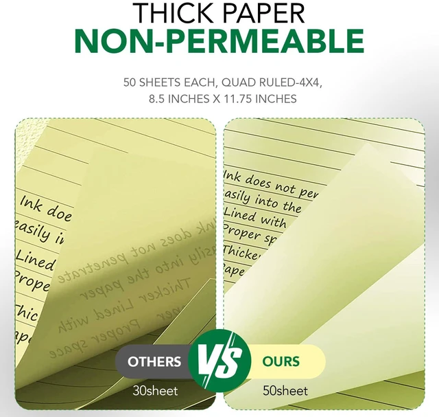 Alt view image 4 of 7 - Graph Paper Legal Pads Writing Pads Recycled Paper 8.5"x11.75" Quad Ruled 4x4 Perforated 50 sheets/pad Grid Paper Yellow Notepads Writing Tablet For Office Supplies (Canary 6pad, 8.5x11.75'')