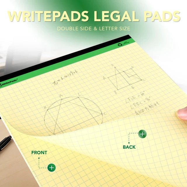 Alt view image 5 of 7 - Graph Paper Legal Pads Writing Pads Recycled Paper 8.5"x11.75" Quad Ruled 4x4 Perforated 50 sheets/pad Grid Paper Yellow Notepads Writing Tablet For Office Supplies (Canary 6pad, 8.5x11.75'')