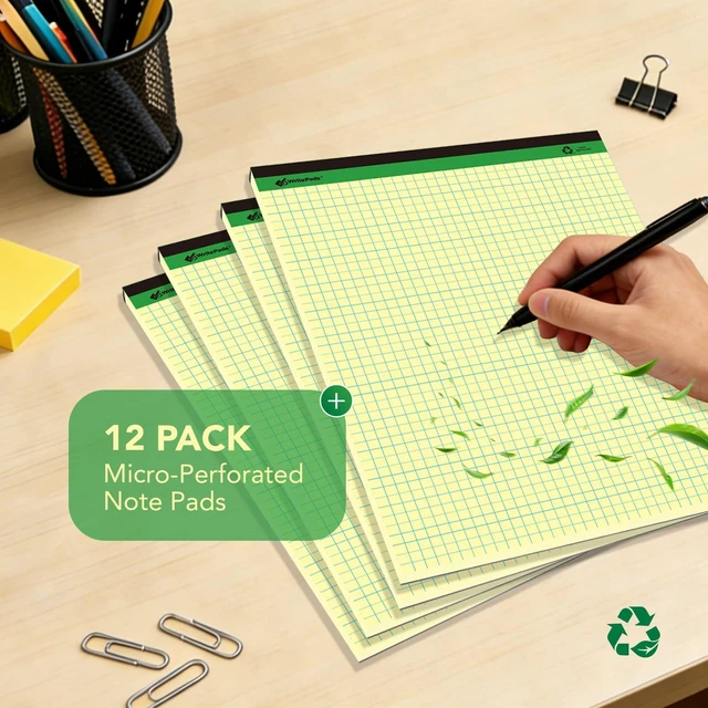 Alt view image 7 of 7 - Graph Paper Legal Pads Writing Pads Recycled Paper 8.5"x11.75" Quad Ruled 4x4 Perforated 50 sheets/pad Grid Paper Yellow Notepads Writing Tablet For Office Supplies (Canary 6pad, 8.5x11.75'')
