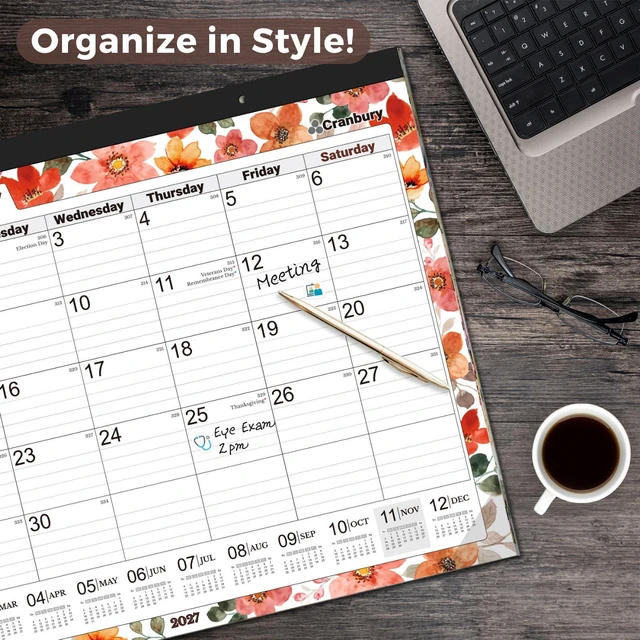Alt view image 7 of 7 - 2026-2027 Desk Calendar 22x17, 18-Month Monthly Planner Large 22x17 monthly layout offers ample writing space for appointments, deadlines, reminders, and events